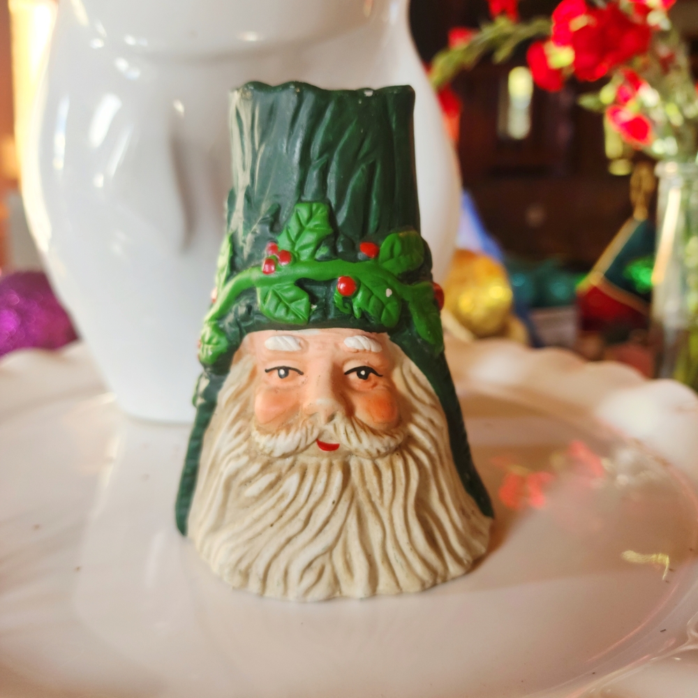 Festive Green and Cream Holiday Santa Figurine